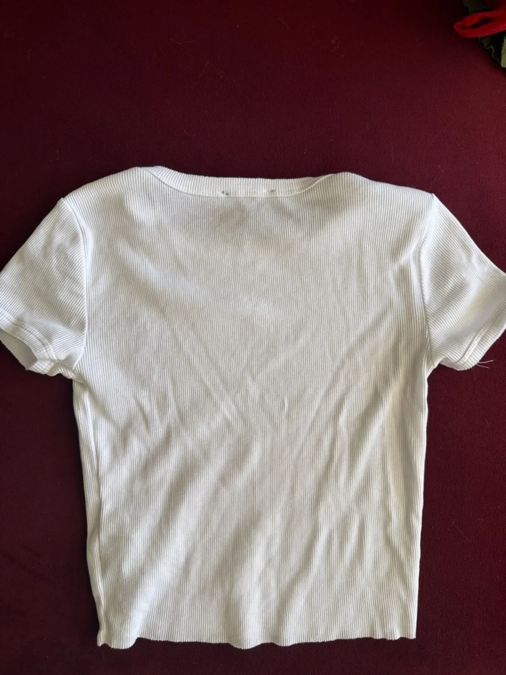 Forever 21 White Ribbed Short Sleeve Tee with Red Heart Hand Embroidery - Picture 2 of 5